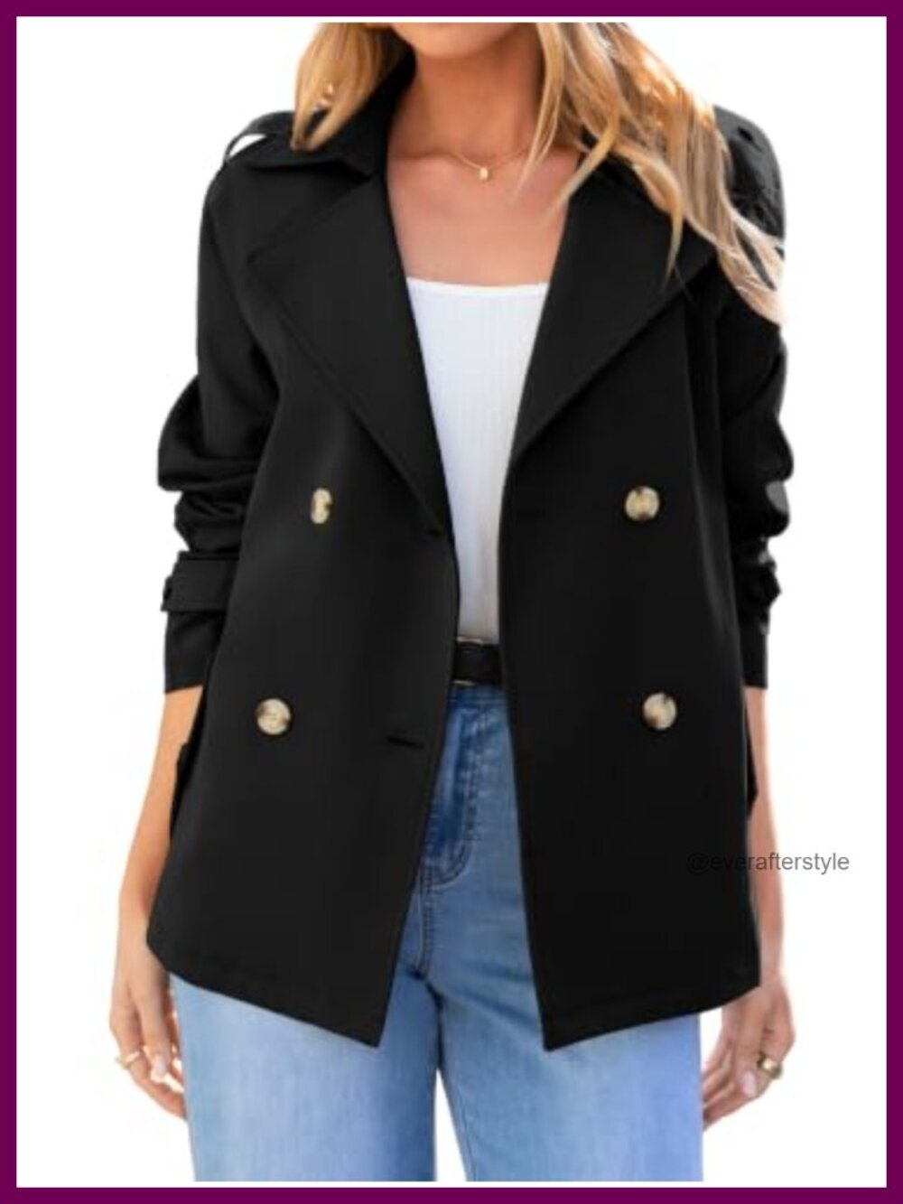 Women's Cropped Trench Coat Lightweight Double Breasted Casual
